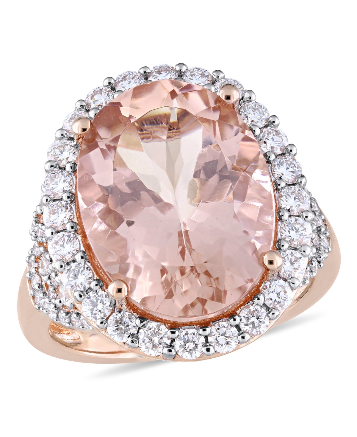 Macy's Morganite (9-3/4 Ct. T.w.) And Diamond (1-2/5 Ct. T.w.) Oval Halo Ring In 14k Rose Gold