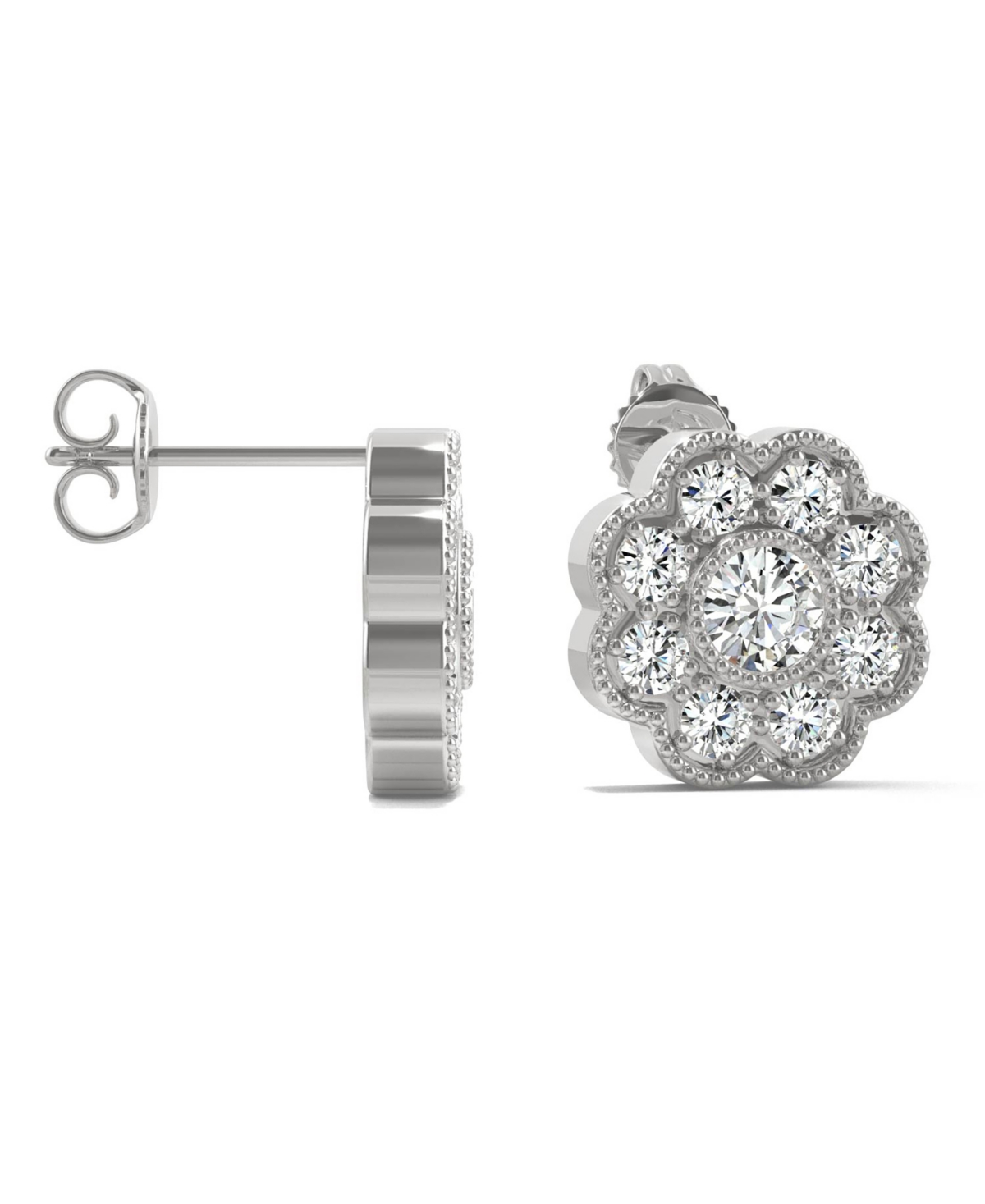 Moissanite Floral Stud Earrings 3/4 ct. t.w. Diamond Equivalent in 14k Gold, Rose Gold or- White Gold
