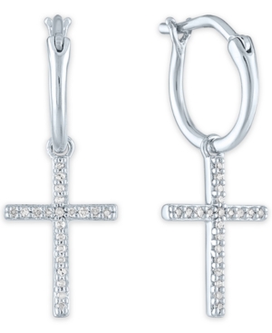 Macy's Diamond Cross Drop Earrings (1/10 Ct. T.w.) In Sterling Silver In Sterling Silver