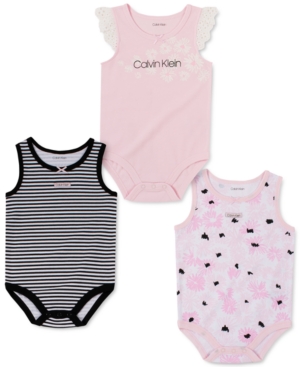 Calvin Klein Baby Girls 3-Pack Flutter Trim & Patterned Tank Bodysuits