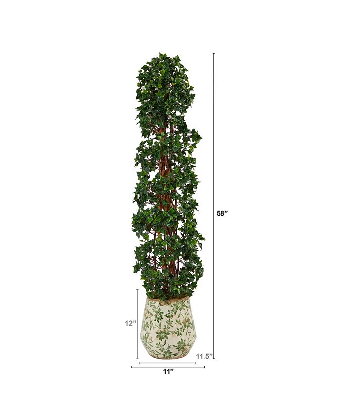 Nearly Natural 58" English Ivy Topiary Spiral Artificial Tree in Floral