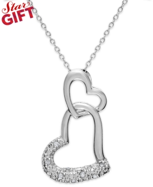 image of Sterling Silver Diamond Double Heart Pendant Necklace (1/10 ct. t.w.)