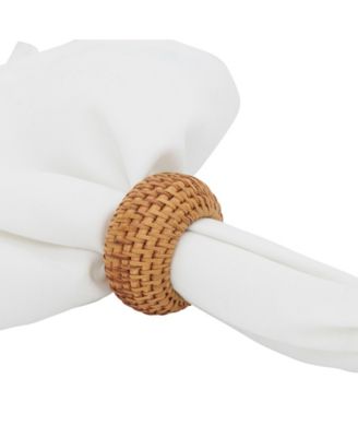 Rattan Napkin Rings with Woven Design, Set of 4, 2.4" x 2.4"