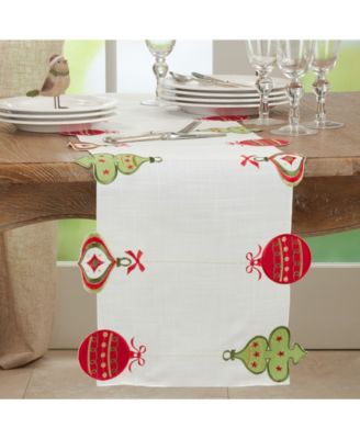 Christmas Table Runner with Embroidered Ornaments, 72" x 16"