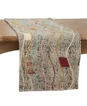 SARO LIFESTYLE EMBROIDERED TABLE RUNNER WITH BLOCK PRINT DESIGN, 72" X 16" 