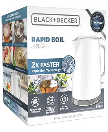 BLACK+DECKER Honeycomb Collection Rapid Boil 1.7L Electric Cordless Kettle  with Premium Textured Finish, White, KE1560W 