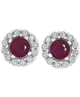 Ruby (1-3/8 ct. t.w.) & Diamond (1/10 ct. t.w.) Halo Stud Earrings in Sterling Silver