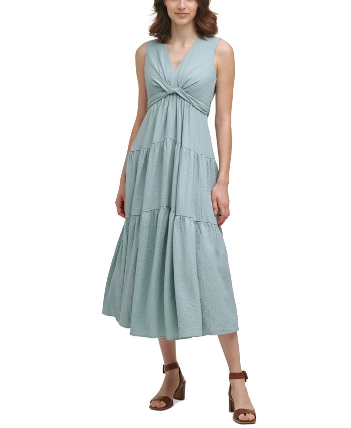 Calvin Klein Tiered V-Neck Gauze Maxi Dress & Reviews - Dresses - Women -  Macy's