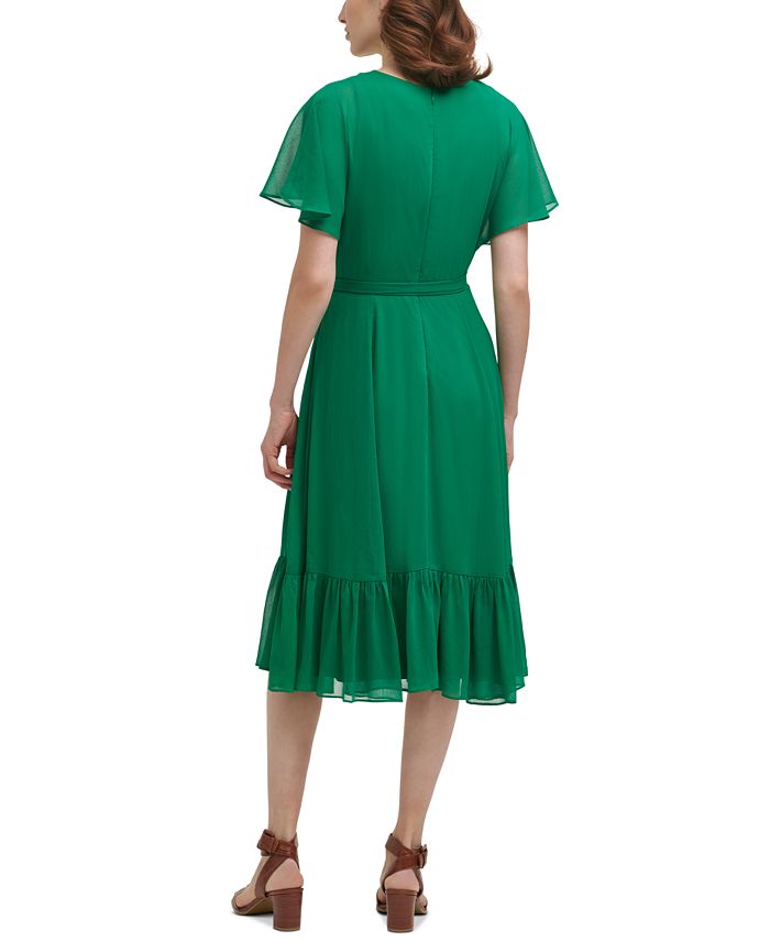 Calvin Klein Solid Button-Front V-Neck Chiffon Midi Dress - Macy's