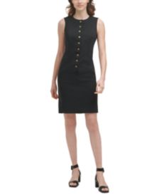 Petite Solid Button-Front Sheath Dress