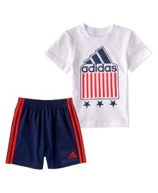 Little Boys 2-Pc. Logo T-Shirt & Striped Shorts Set