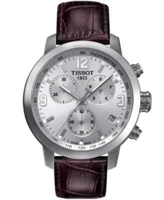 Tissot - Men's Swiss Chronograph PRC 200 Brown Leather Strap Watch 42mm T0554171603700