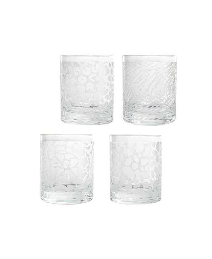 Godinger - Grey Animal Print Set of Four Double Old Fashion Glasses
