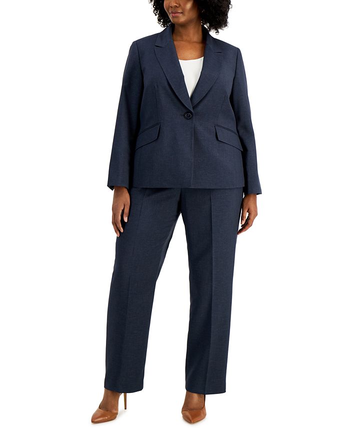 Le Suit Plus Size One-Button Denim Pantsuit - Macy's