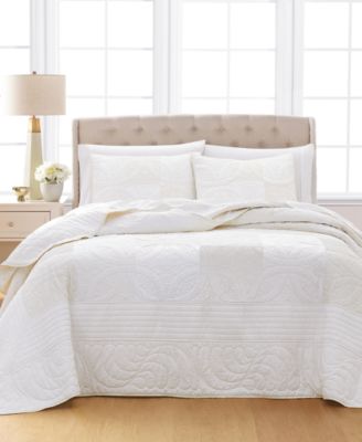 Photo 1 of QUEEN / Martha Stewart Collection Wedding Rings 100% Cotton Queen Bedspread, Created for Macy's. n ornate wedding ring stitch adds a decorative detail to this soft white and ivory bedspread. This is sure to dress up your bedroom with its mix of velvet, sa