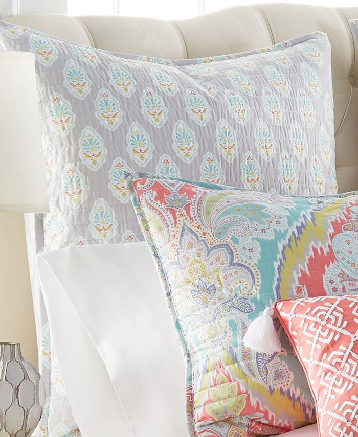 Cape Coral Euro Sham Set Of 2 – Levtex Home – White Cotton With Coral Branch Pattern