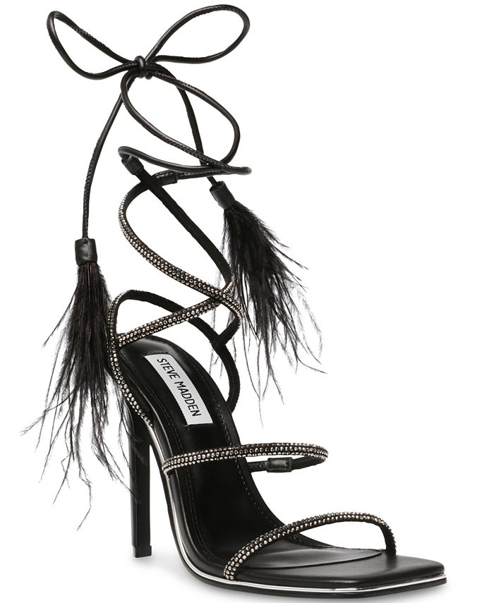 Steve Madden Women's Upgrade Rhinestone Ankle-Strap Feathered Dress ...