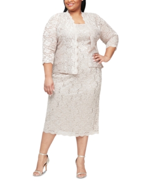 SL FASHIONS PLUS SIZE 2-PC. LACE JACKET & SHEATH DRESS SET 