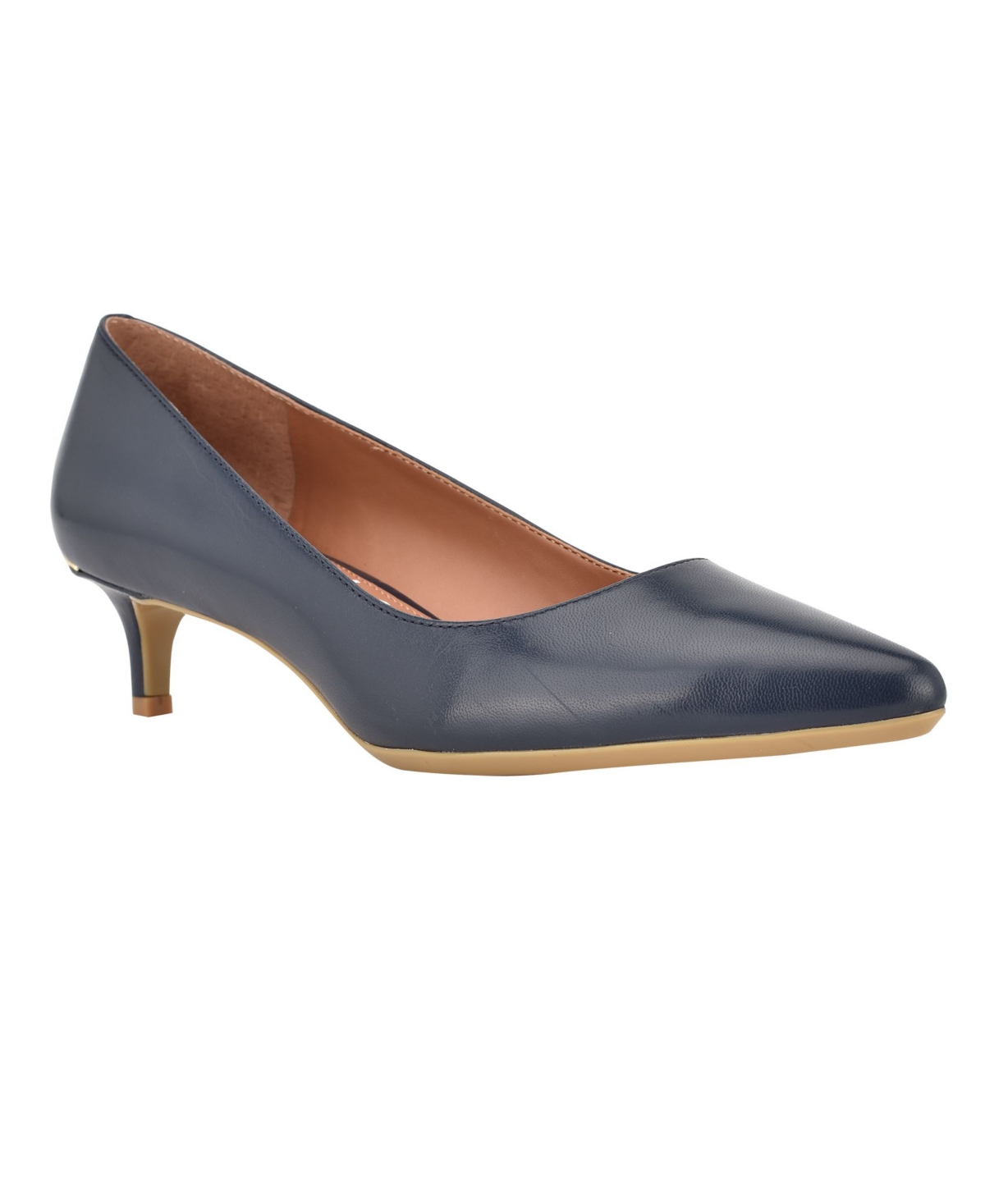 Calvin Klein Women's Gabrianna Pointed Toe Kitten Heel Pumps - Navy Leather