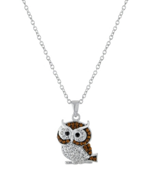 Macy's Crystal Owl Pendant 16+2" Extender In Silver Plated