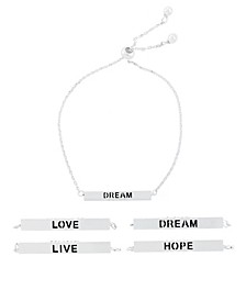 Inspirational Love, Hope, Live, Dream 4 Sided Bar Adjustable Bracelet In Silver Plated
