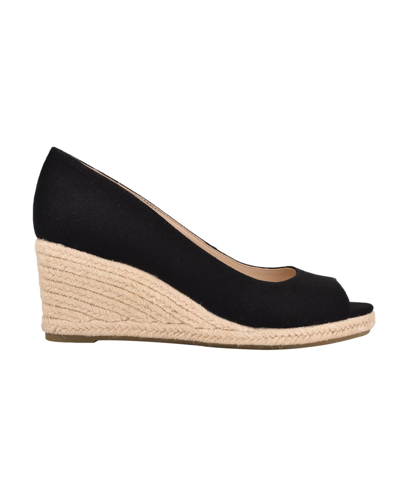 Женские сандалии Bandolino Nuri Peep-Toe Espadrille Wedges, цвет: Чёрный холщовый — фото 2