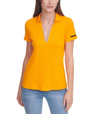 Dkny Jeans Beaded V-Neck Polo Top