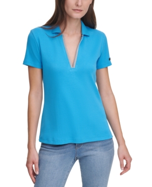 Dkny Jeans Beaded V-Neck Polo Top
