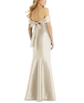Women's Off-the-Shoulder Bow-Back Satin Trumpet Gown