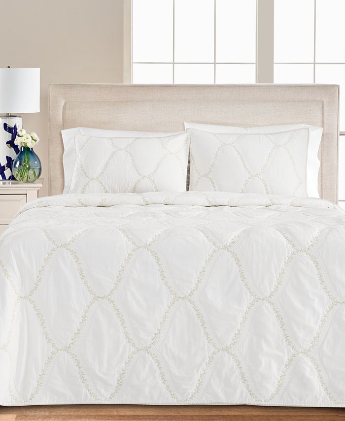 Martha Stewart Collection Floral Embroidered Geo Full/Queen Quilt