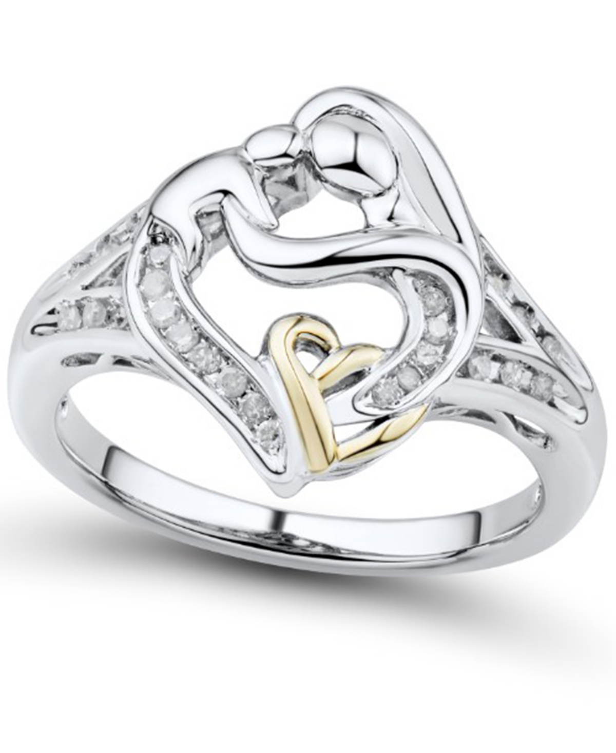 Shop Macy's Diamond Mother & Child Ring (1/7 Ct. T.w.) In Sterling Silver & 14k Gold In Sterling Silver  Yellow Gold