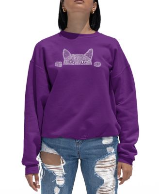 Women's Word Art Peeking Cat Crewneck Sweatshirt