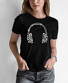 Women's Word Art Music Note Headphones T-Shirt