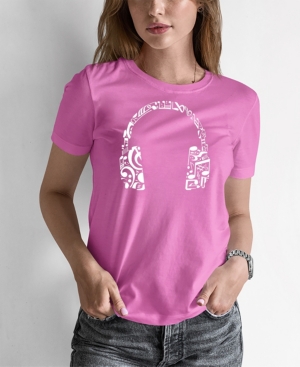 La Pop Art Women's Word Art Music Note Headphones T-shirt In Pink