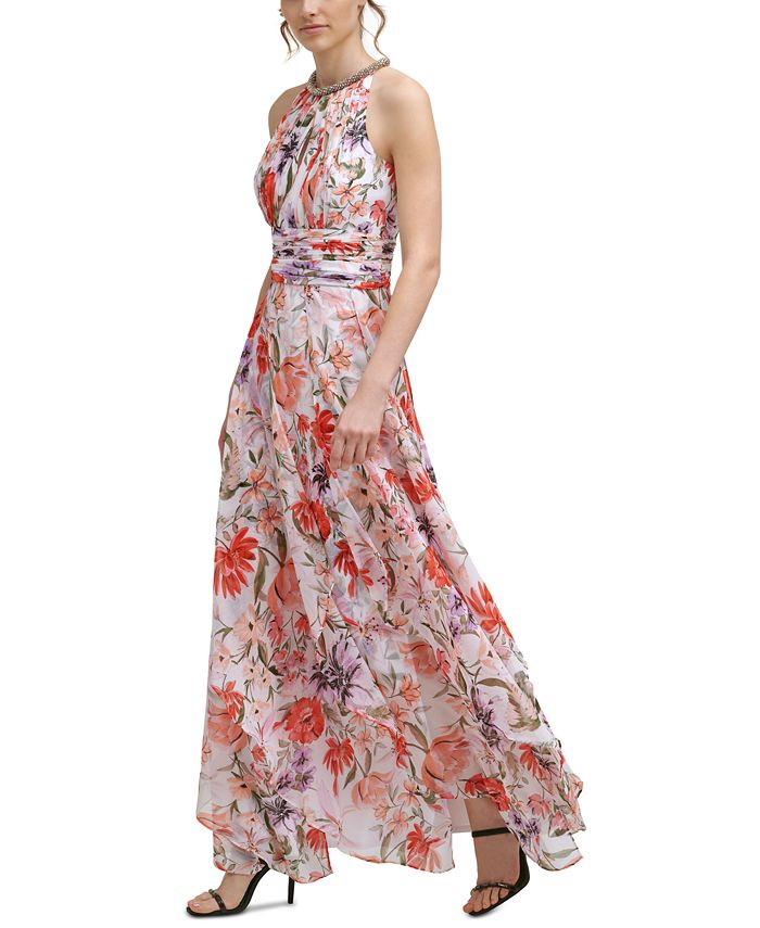 Calvin Klein Embellished Tiered Halter Gown - Macy's