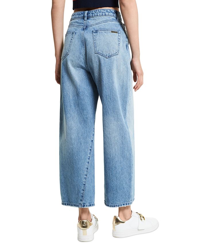 Michael Kors Cotton Cropped Wide-Leg Jeans - Macy's