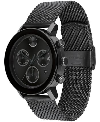 Movado - Men's Swiss Chronograph Bold Verso Black Ion-Plated Steel Mesh Bracelet Watch 42mm