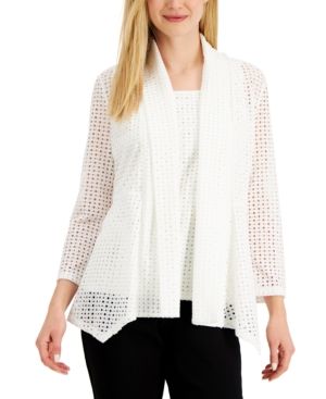 Kasper Eyelet Open-Front Cardigan