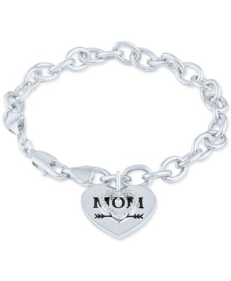 Diamond Mom Heart Charm Bracelet (1/10 ct. t.w.) in Sterling Silver