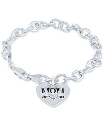 Macy's Diamond Heart Charm Bracelet (1/10 ct. t.w.) in Sterling Silver or  14k Gold-Plated Sterling Silver - Macy's