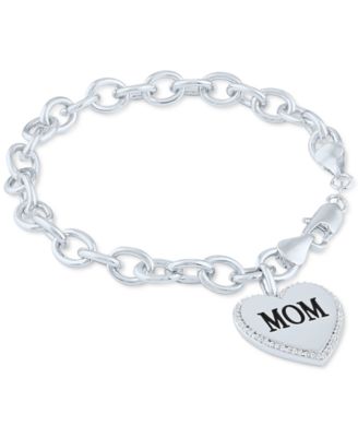 Diamond Mom Heart Charm Bracelet (1/10 ct. t.w.) in Sterling Silver
