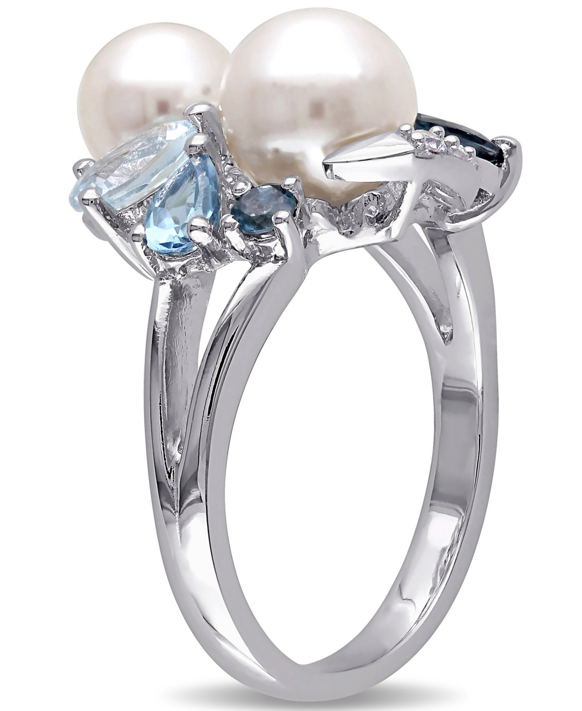 Cultured Freshwater Pearl (6-1/2 & 7-1/2mm) & Multicolor Topaz (1-1/2 ct. t.w.) Ring in Sterling- Silver