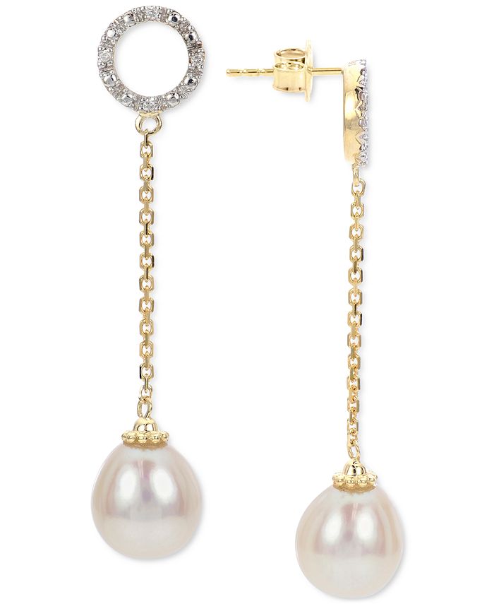 Macy's - Cultured Freshwater Pearl (8-1/2mm) & Diamond Accent Drop Earrings in 14k Gold