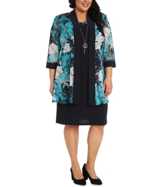 R & M Richards Plus Size 2-Pc Printed Jacket & Necklace Dress