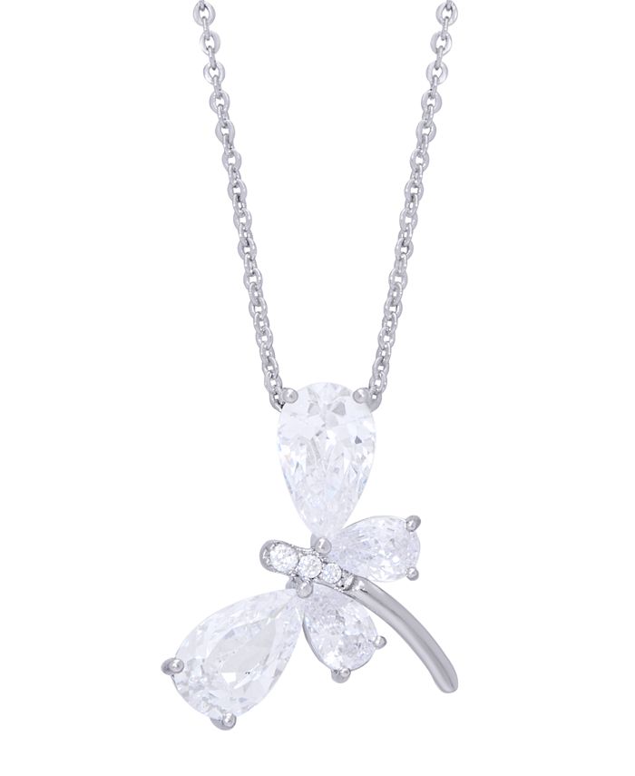 Macy's - Cubic Zirconia Dragonfly Pendant 18" Necklace in Fine Silver Plate