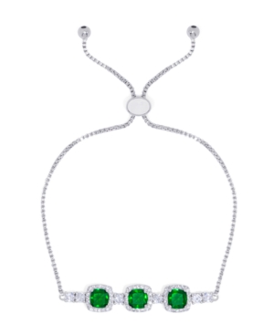 Macy's Simulated Emerald/cubic Zirconia Cushion Adjustable Bolo Bracelet In Silver Plate In Silver