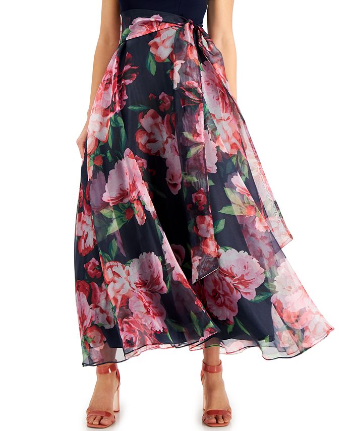 Eliza J Petite Floral-Skirt Gown - Macy's
