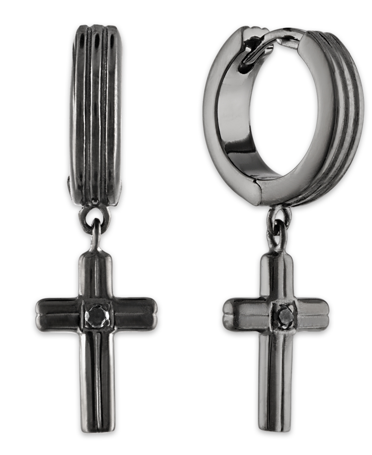 Diamond Accent Cross Drop Hoop Earrings in Black Ruthenium, Created for Macy's - Black Ruthenium