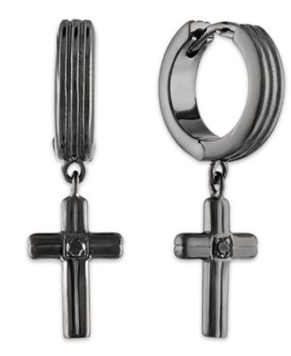 Esquire Men's Jewelry Diamond Accent Cross Drop Hoop Earrings in 14k ...