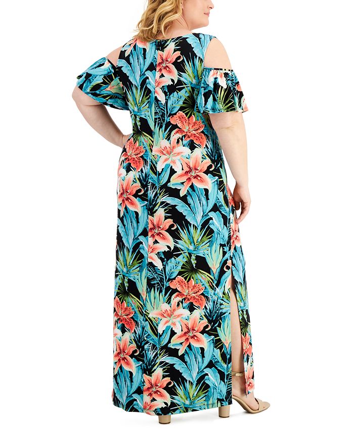 Connected Plus Size Printed Cold-Shoulder Maxi Dress - Macy's